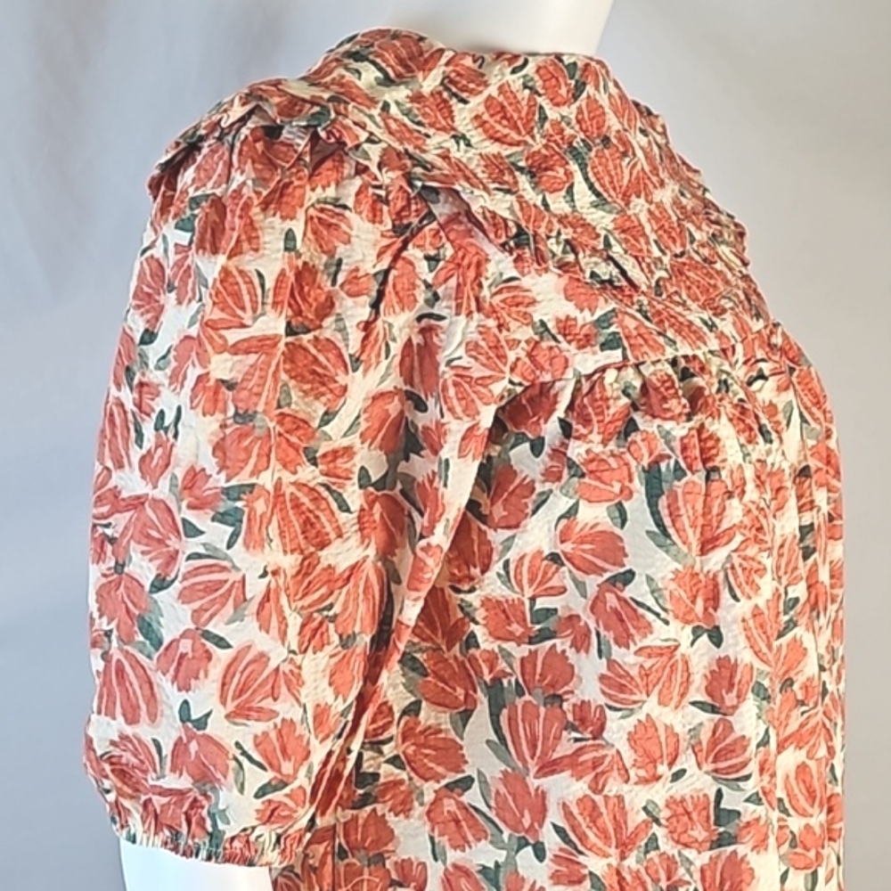 NWT Moodie Textured Cotton Coral Floral Print Ruffle Bib Collar Babydoll… - Picture 6 of 16